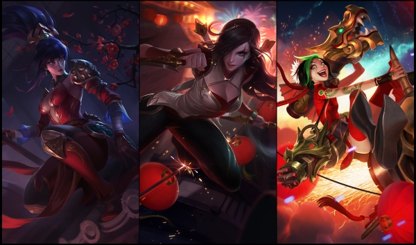 Warring Kingdoms Nidalee, Warring Kingdoms Katarina and Firecracker Jinx