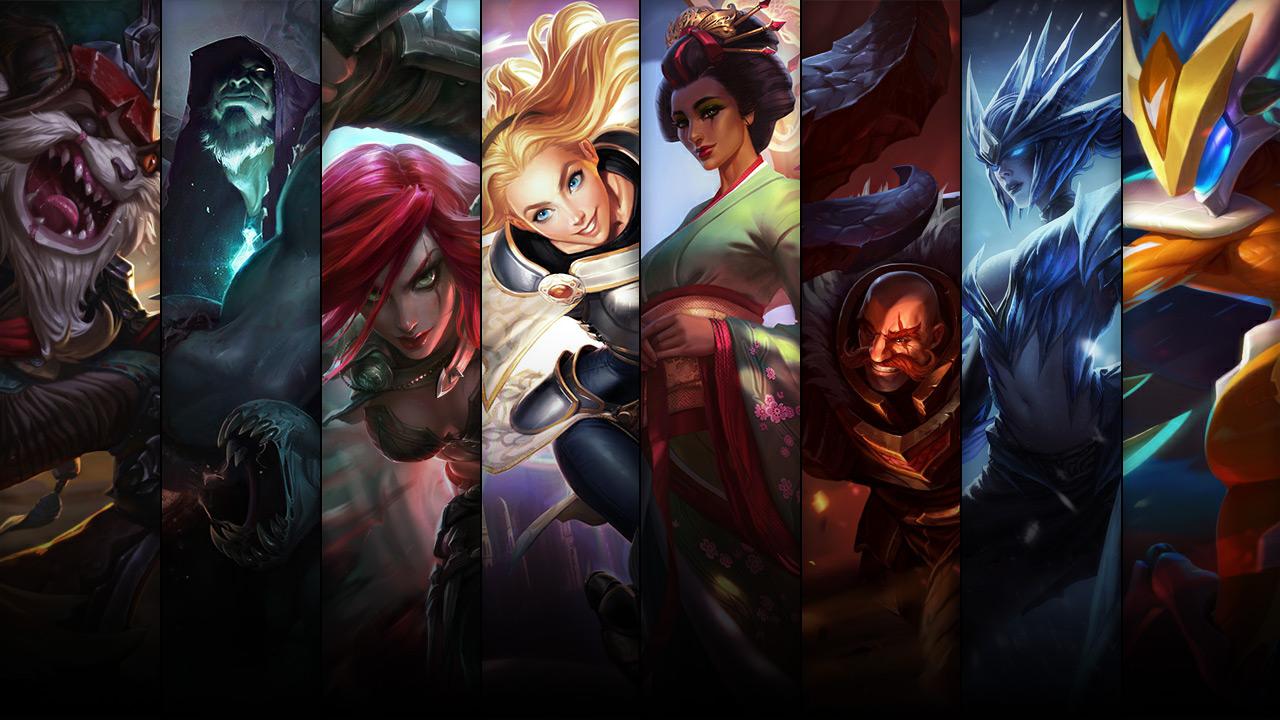Super Galaxy Kindred, Ice Drake Shyvana, Dragonslayer Braum and Sakura Karma plus Kled, Yorick, Katarina and Lux