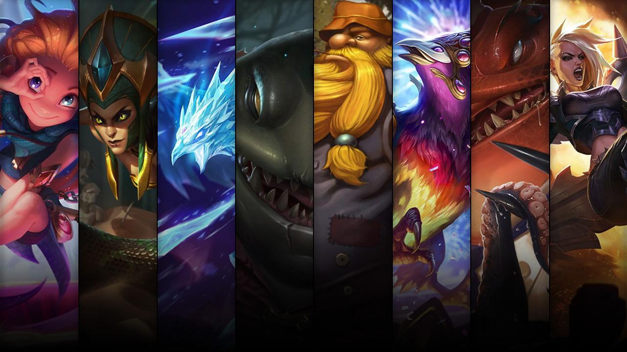 Pentakill Kayle, Master Chef Tahm Kench, Festival Queen Anivia and Hillbilly Gragas plus Zoe, Tahm Kench, Cassiopeia and Anivia