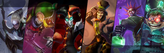 Mad Hatter Shaco, Mad Scientist Singed and Mad Scientist Ziggs plus Diana, Singed and Shaco
