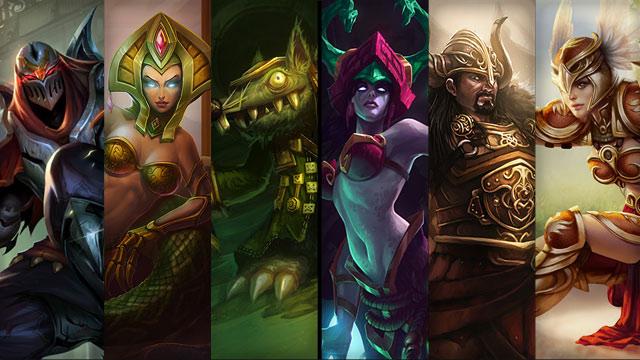 Jade Fang Cassiopeia, Viking Tryndamere and Valkyrie Leona plus Zed, Cassiopeia and Twitch