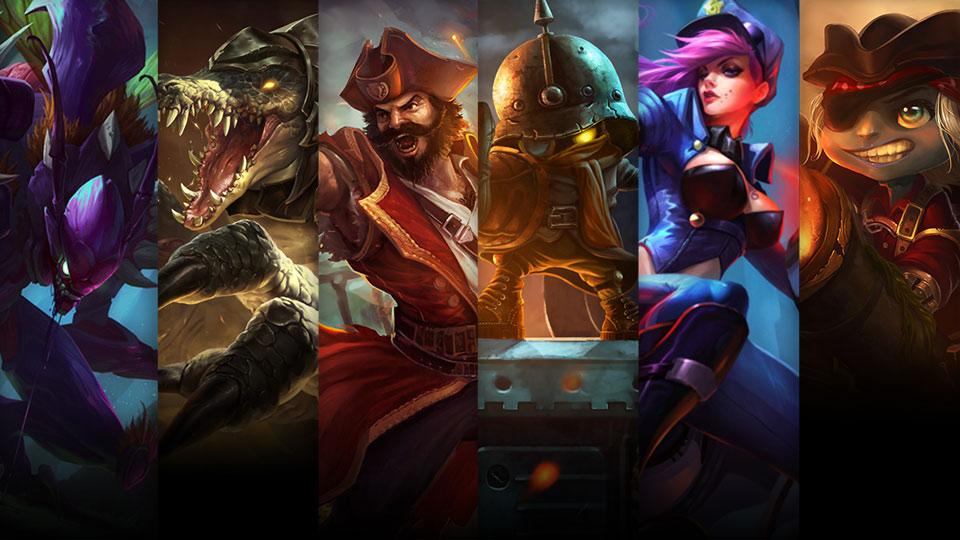 Baron Von Veigar, Officer Vi and Buccaneer Tristana plus Kha'Zix, Renekton and Gangplank