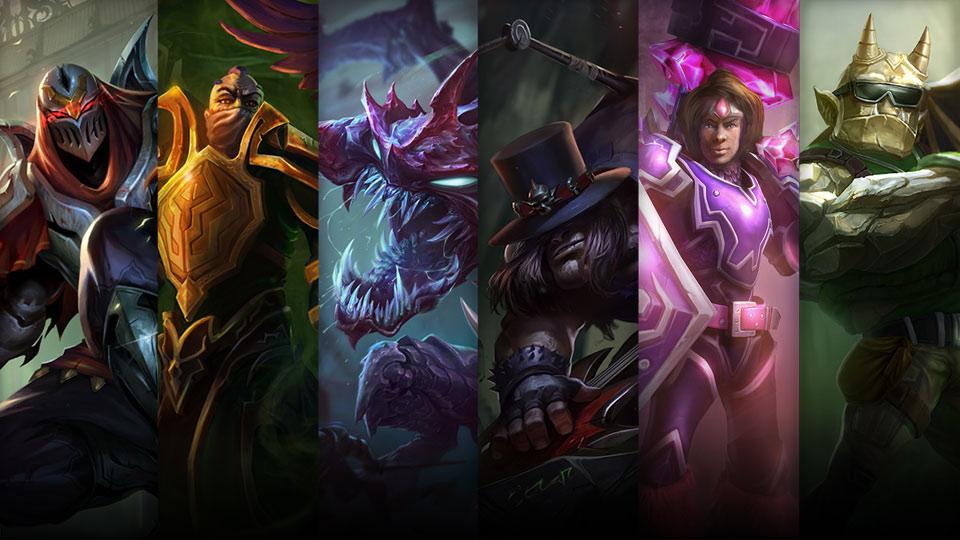 Pentakill Yorick, Armor of the Fifth Age Taric and Commando Galio plus Zed, Swain and Cho'Gath