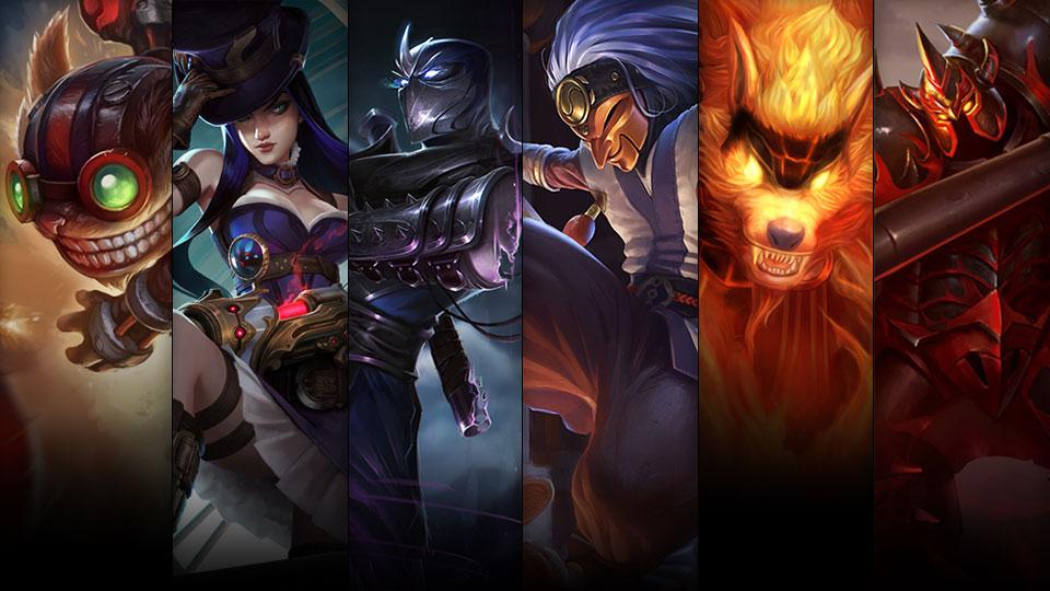 Masked Shaco, Firefang Warwick and Infernal Mordekaiser plus Ziggs, Caitlyn and Shen