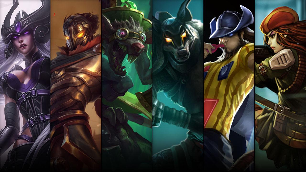 Dreadknight Nasus, Red Card Twisted Fate and Resistance Caitlyn plus Syndra, Viktor and Twitch