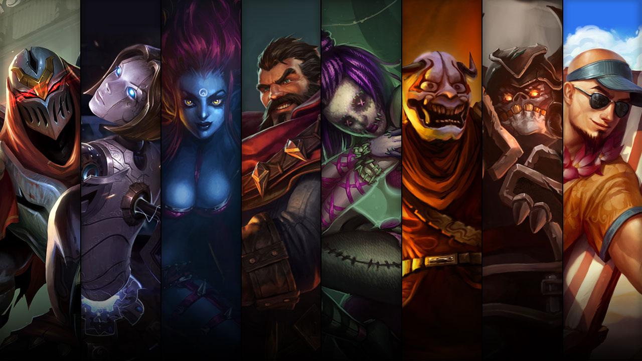 Pool Party Lee Sin, Warmonger Sion, Blood Moon Shen and Sewn Chaos Orianna plus Zed, Orianna, Graves and Evelynn