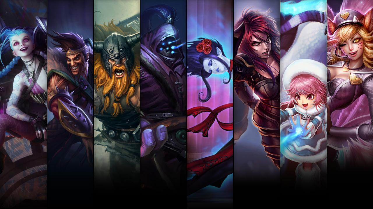 Popstar Ahri, Frostfire Annie, Ironscale Shyvana and Tango Evelynn plus Jinx, Draven, Olaf and Jax