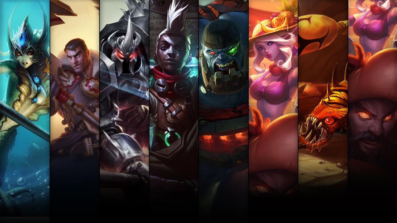 Sandscourge Skarner, Definitely Not Udyr, Order of the Banana Soraka and Lumberjack Sion plus Nami, Ekko, Jayce and Mordekaiser