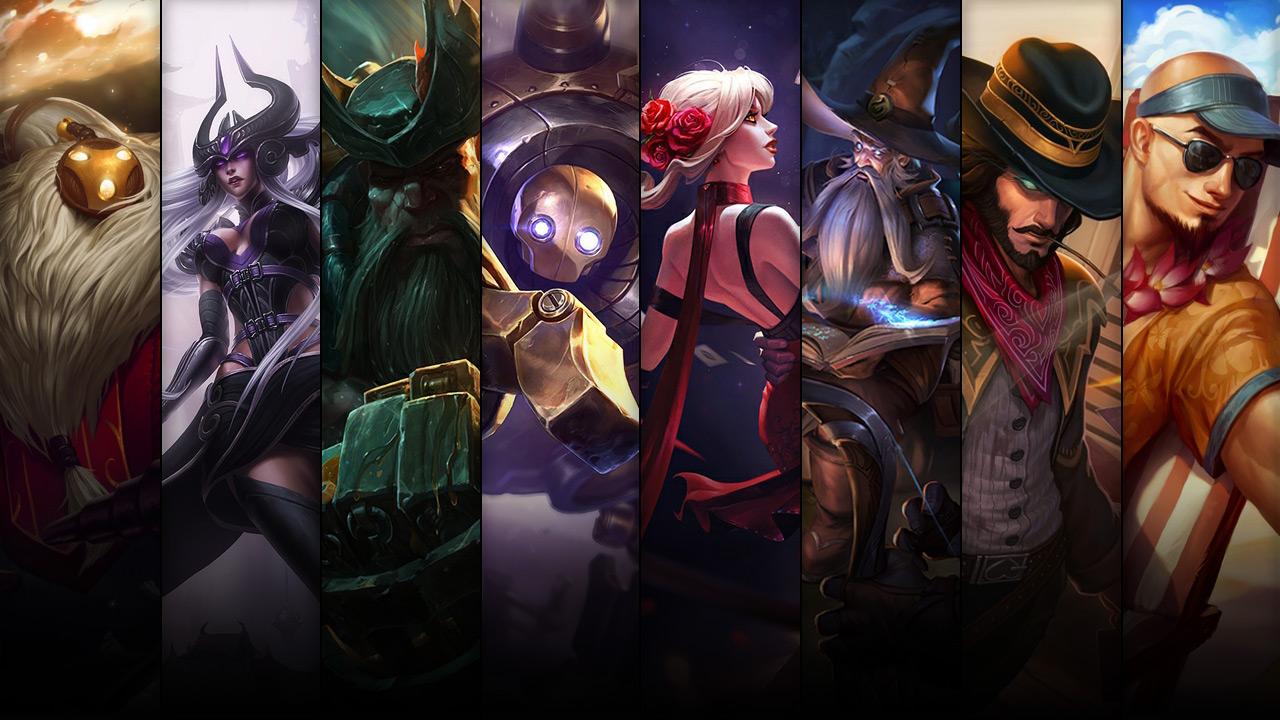 Pool Party Lee Sin, High Noon Twisted Fate, Ryze Whitebeard and Tango Evelynn plus Bard, Syndra, Gangplank and Blitzcrank