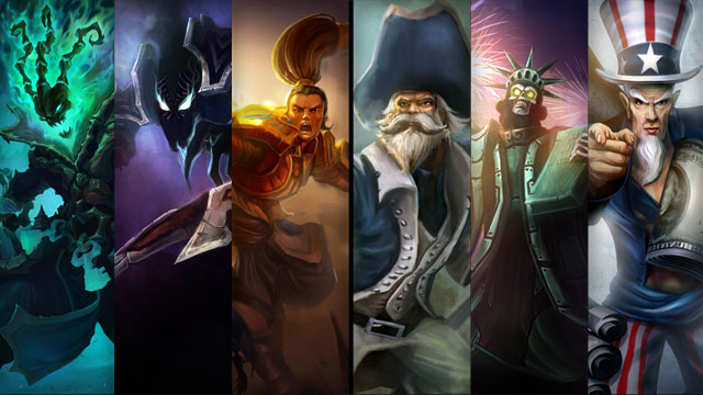 Minuteman Gangplank, Statue of Karthus and Uncle Ryze plus Thresh, Nocturne and Xin Zhao