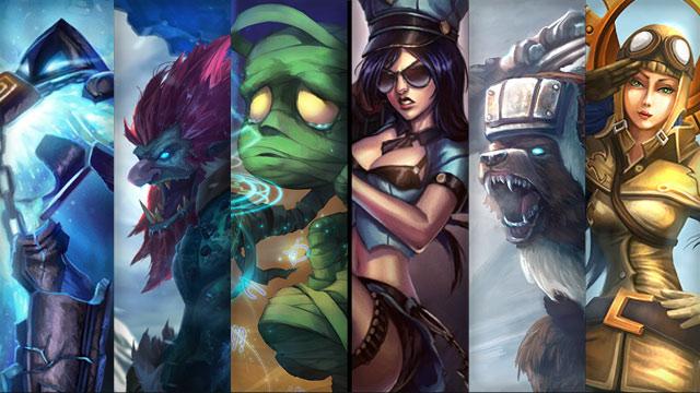 Officer Caitlyn, Northern Storm Volibear and Aviator Irelia plus Xerath, Trundle and Amumu